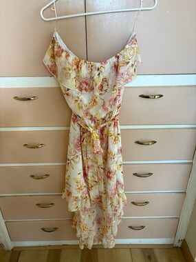 Rue21 Floral Ruffle High-Low Sundress in Cream, Pink & Yellow